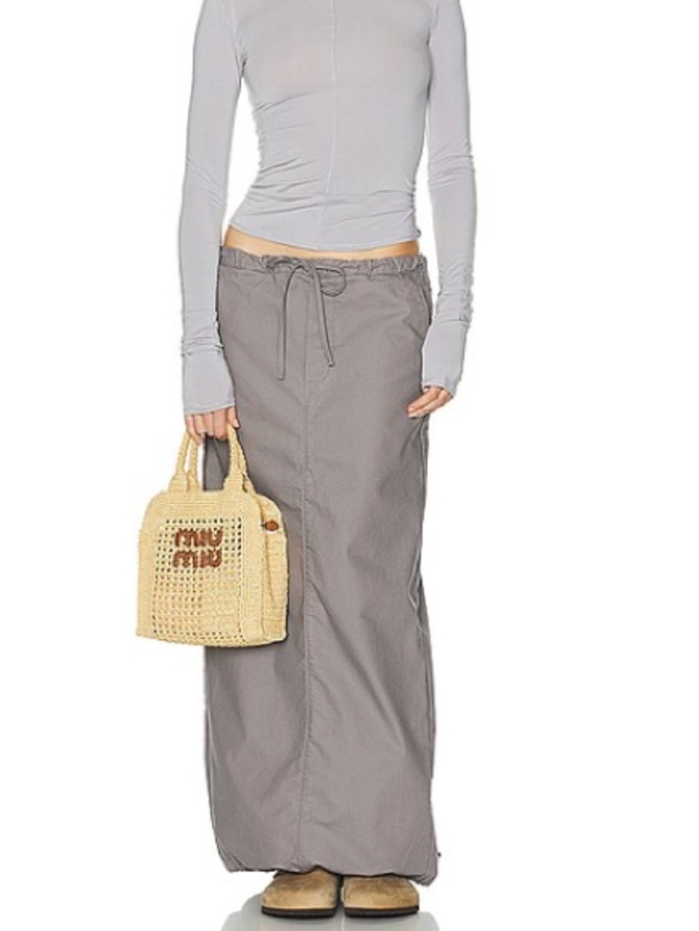 NTW Helsa Gray Drawstring Maxi Skirt